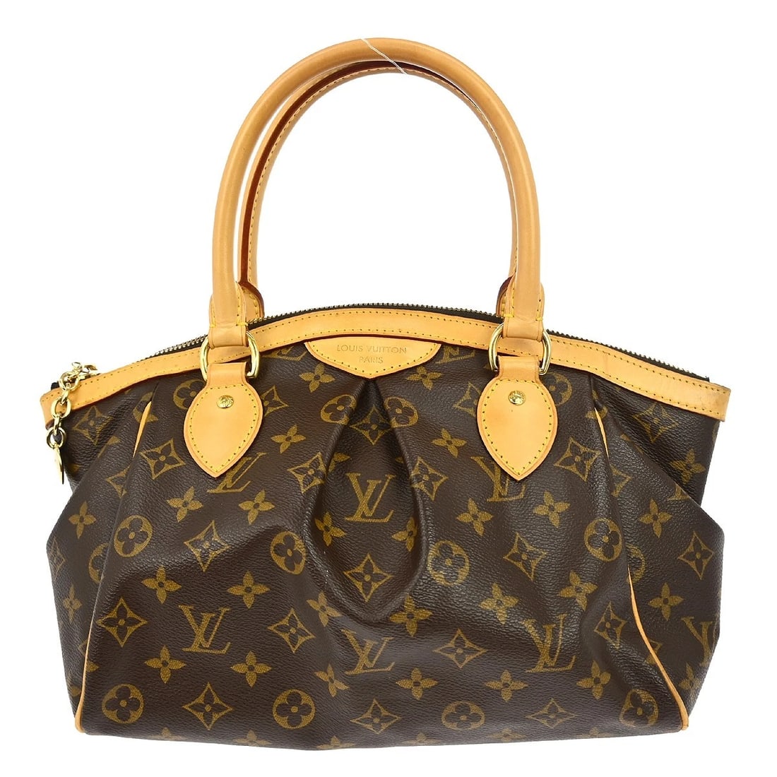 LOUIS VUITTON MONOGRAM TIVOLI PM HANDBAG: LOUIS VUITTON MONOGRAM TIVOLI PM HANDBAG Brand: Louis Vuitton Type/Style: Tote Material: Monogram Canvas, Leather Color: Brown Size: W 11.8 x H 8.3 x D 5.5 " Accessories: None Accessories