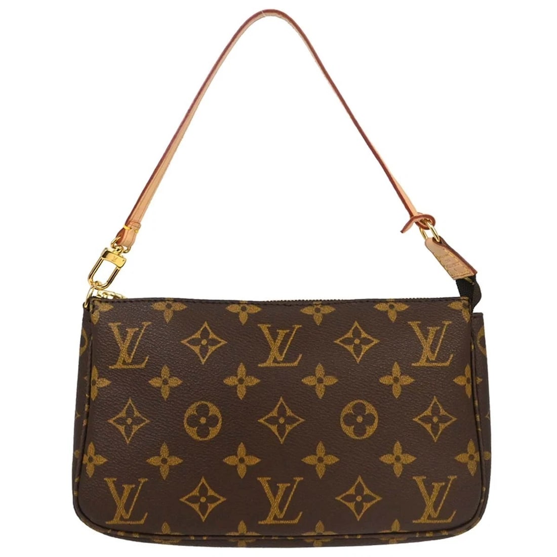LOUIS VUITTON MONOGRAM POCHETTE ACCESSOIRES HANDBAG: Louis Vuitton Monogram Pochette Accessoires Handbag Brand: Louis Vuitton Type/Style: Pouch Material: Monogram Canvas, Leather Color: Brown Size: W 8.7 x H 5.1 x D 1.6 " Accessories: None A