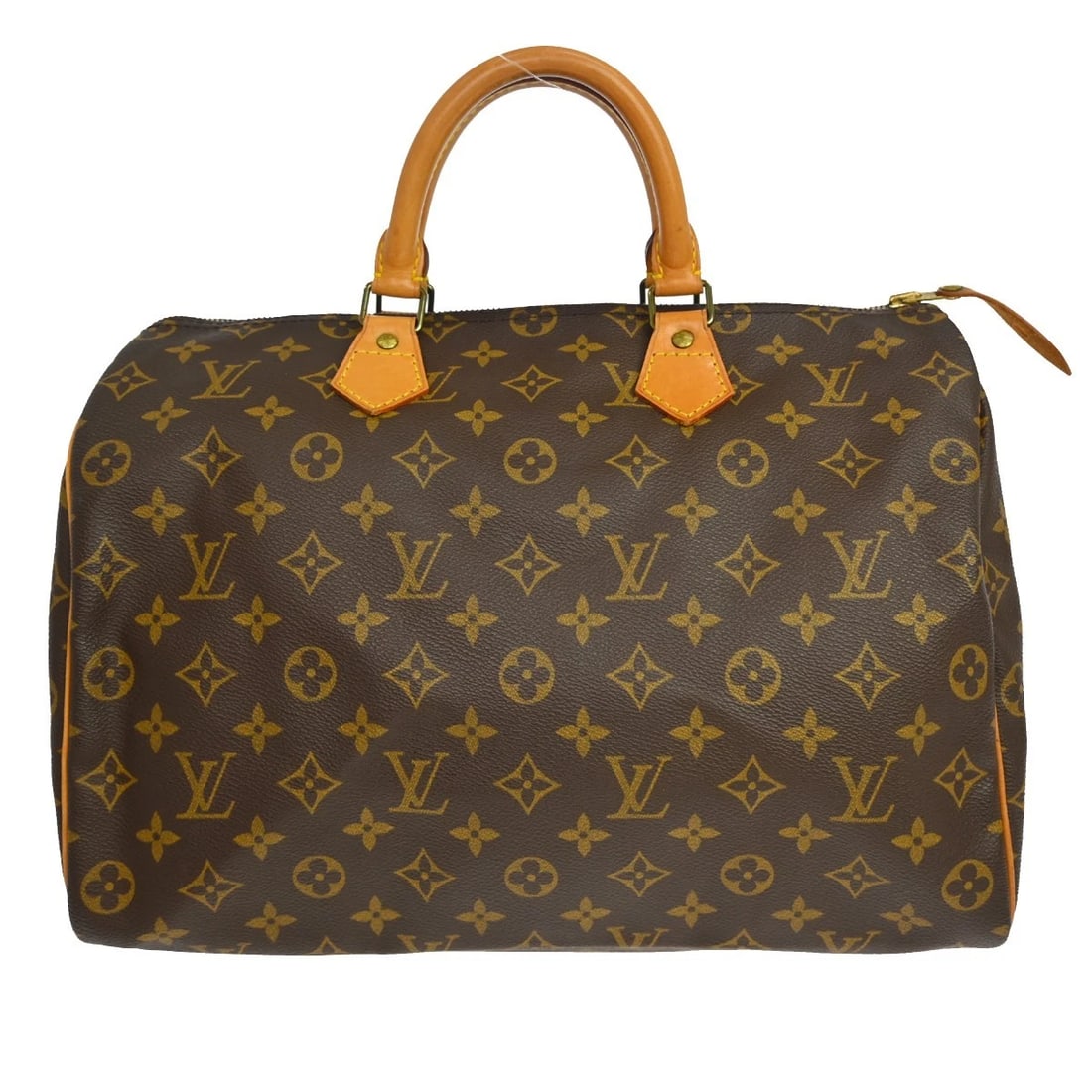 LOUIS VUITTON SPEEDY 35 HANDBAG: LOUIS VUITTON SPEEDY 35 HANDBAG Brand: Louis Vuitton Type/Style: Satchel/Top Handle Bag Material: Monogram Canvas, Leather Color: Brown Size: W 13.8 x H 9.1 x D 7.1 " Accessories: None Acc