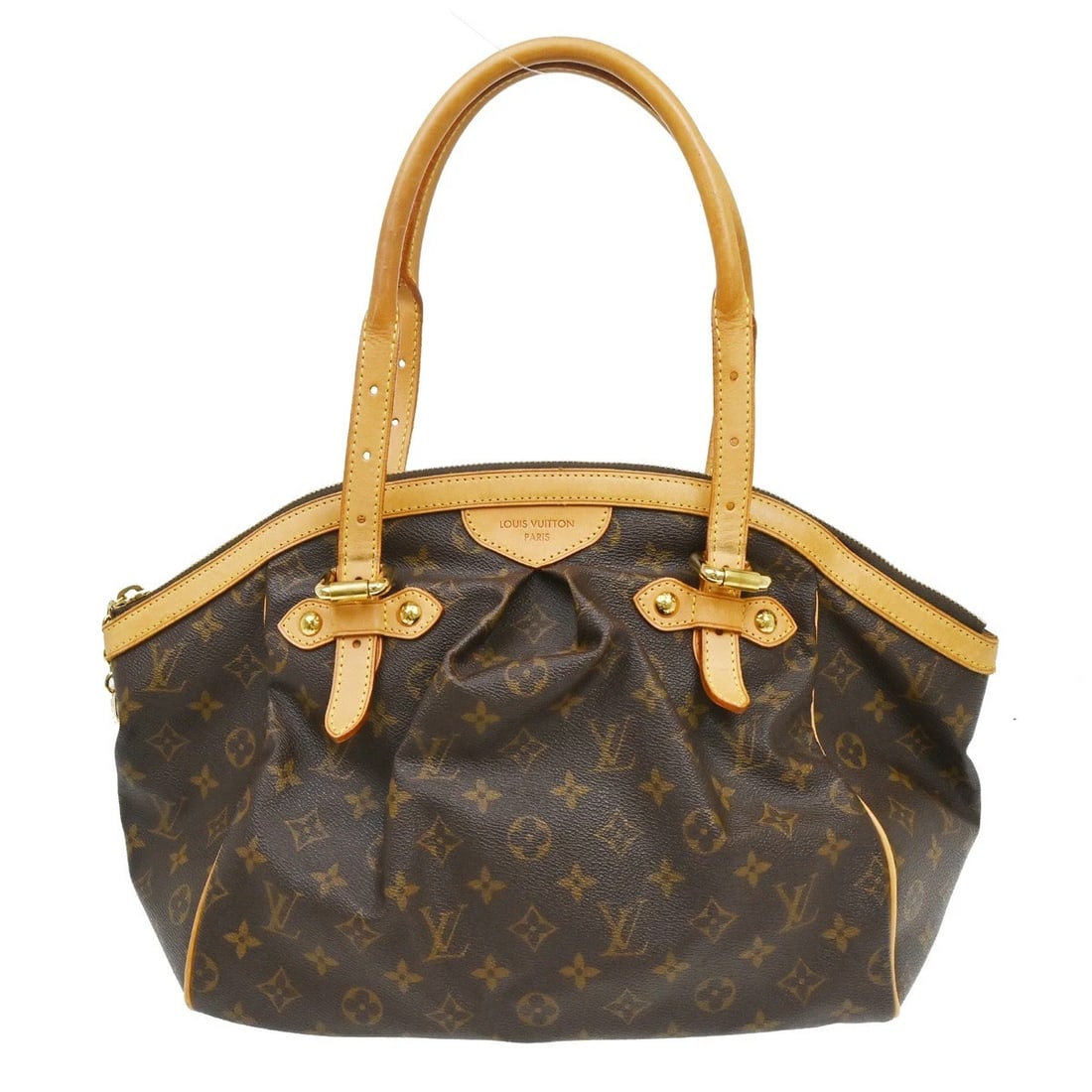 LOUIS VUITTON MONOGRAM TIVOLI GM HANDBAG: LOUIS VUITTON MONOGRAM TIVOLI GM HANDBAG Brand: Louis Vuitton Type/Style: Tote Material: Monogram Canvas, Leather Color: Brown Size: W 13.0 x H 10.2 x D 7.1 " Accessories: None Accessories