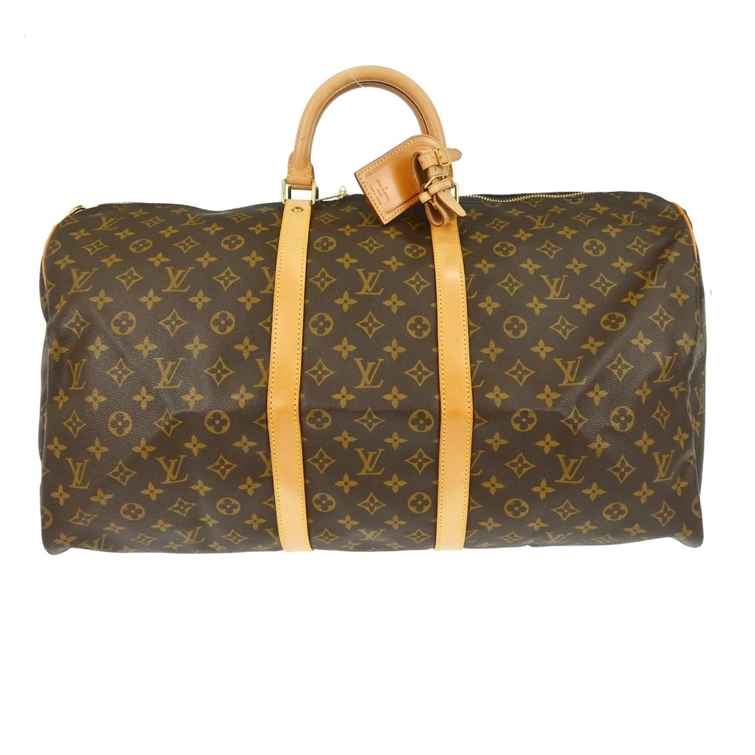 LOUIS VUITTON KEEPALL BANDOULIERE 55 BAG: LOUIS VUITTON KEEPALL BANDOULIERE 55 BAG Brand: Louis Vuitton Type/Style: Duffle Material: Monogram Canvas, Leather Color: Brown Size: W 21.7 x H 11.8 x D 9.8 " Accessories: None Accessori