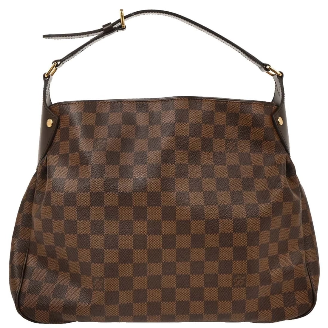 LOUIS VUITTON DAMIER REGGIA HANDBAG: Louis Vuitton Damier Reggia Handbag Brand: Louis Vuitton Type/Style: Top Handle Bag Material: Damier Canvas, Leather Color: Ebene*Brown Size: W 14.6 x H 10.6 x D 6.3 " Accessories: None Ac