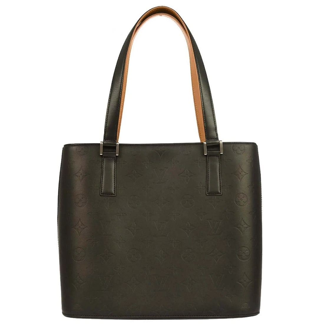 LOUIS VUITTON BLACK MONOGRAM MAT STOCKTON TOTE HANDBAG: Louis Vuitton Black Monogram Mat Stockton Tote Handbag Brand: Louis Vuitton Type/Style: Top Handle Bag Material: Monogram Mat Leather, Leather Color: Black Size: W 11.4 x H 10.2 x D 5.9 " Accessor