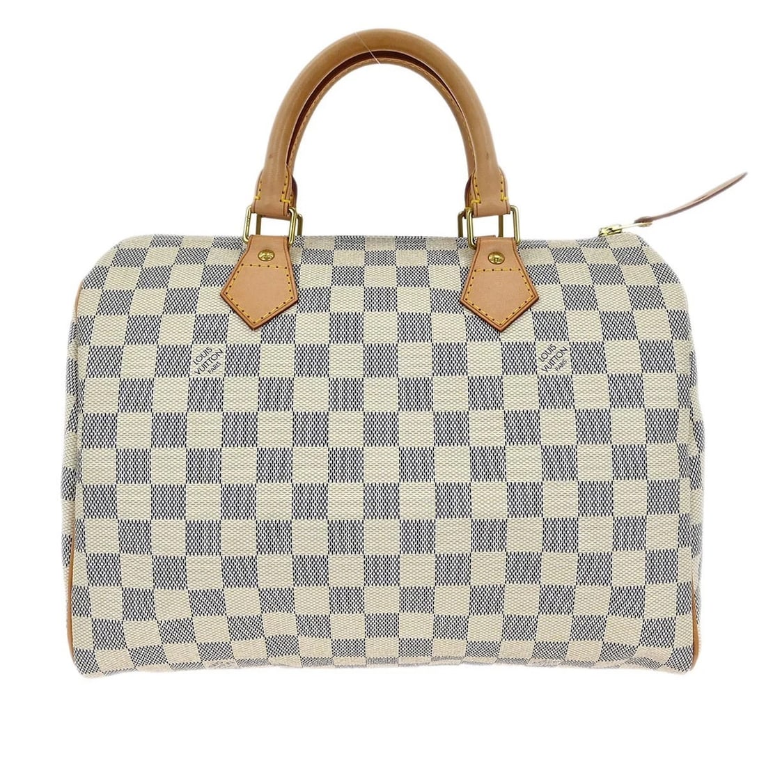 LOUIS VUITTON DAMIER AZUR SPEEDY 30 HANDBAG: Louis Vuitton Damier Azur Speedy 30 Handbag Brand: Louis Vuitton Type/Style: Duffle Material: Damier azur canvas, Leather Color: White Size: W 11.8 x H 8.3 x D 7.1 " Accessories: None Acce