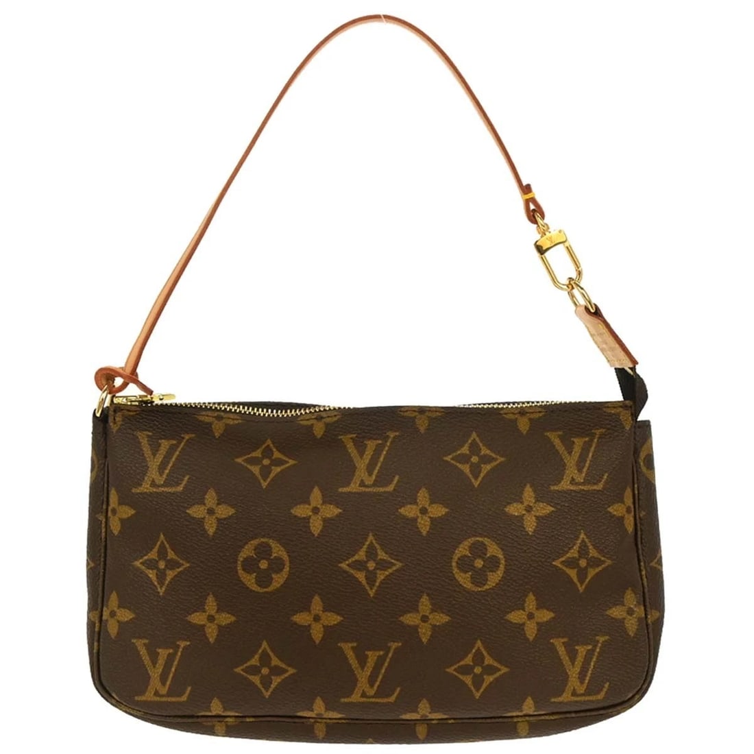 LOUIS VUITTON MONOGRAM POCHETTE ACCESSOIRES HANDBAG: Louis Vuitton Monogram Pochette Accessoires Handbag Brand: Louis Vuitton Type/Style: Pouch Material: Monogram Canvas, Leather Color: Brown Size: W 8.7 x H 5.1 x D 1.6 " Accessories: None A
