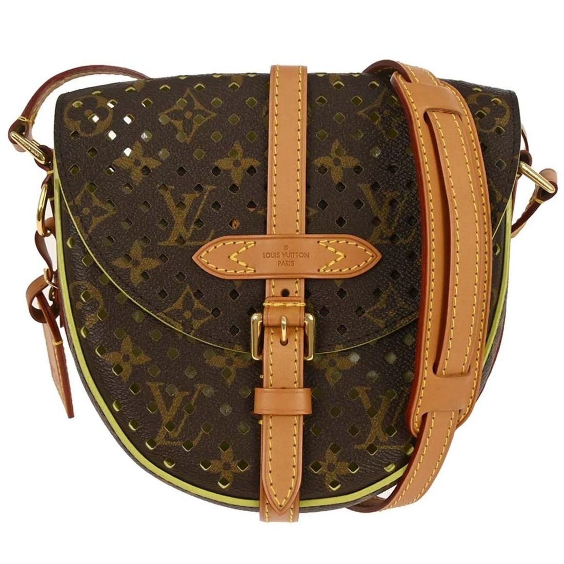 LOUIS VUITTON MONOGRAM PERFO CHANTILLY PM SHOULDER BAG: Louis Vuitton Monogram Perfo Chantilly PM Shoulder Bag Brand: Louis Vuitton Type/Style: Shoulder Bag Material: Monogram Perfo Canvas, Leather Color: Vert * Green, Brown Size: W 7.1 x H 6.7 x D 3.0 "