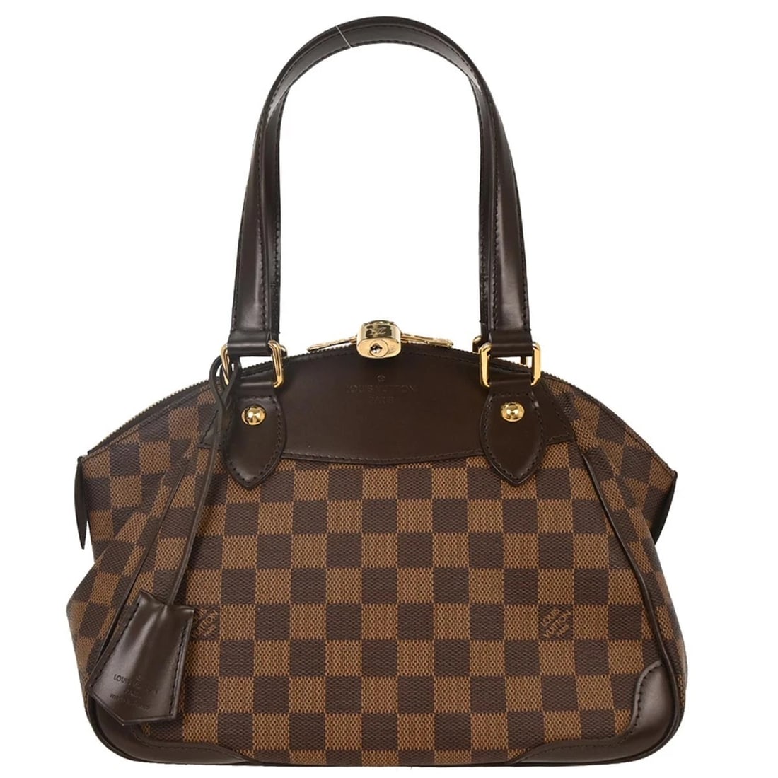 LOUIS VUITTON DAMIER VERONA PM HANDBAG: Louis Vuitton Damier Verona PM Handbag Brand: Louis Vuitton Type/Style: Top Handle Bag Material: Damier Canvas, Leather Color: Ebene * Brown Size: W 11.0 x H 8.3 x D 6.3 " Accessories: None