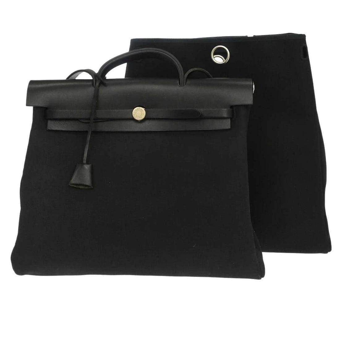 HERMES BLACK TOILE OFFICIER HERBAG: Hermes Black Toile Officier Herbag Brand: HERMES Type/Style: Hand Bag Material: Toile officier, Leather Color: Black Size: W 14.2 x H 12.6 x D 4.3 " Accessories: None Accessories Notice: W