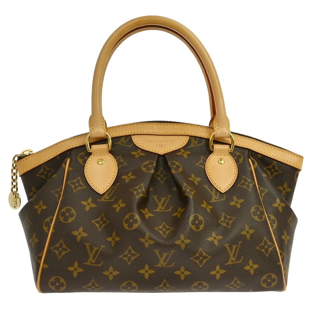 LOUIS VUITTON MONOGRAM TIVOLI PM HANDBAG: LOUIS VUITTON MONOGRAM TIVOLI PM HANDBAG Brand: Louis Vuitton Type/Style: Tote Material: Monogram Canvas, Leather Color: Brown Size: W 11.8 x H 8.3 x D 5.5 " Accessories: None Accessories