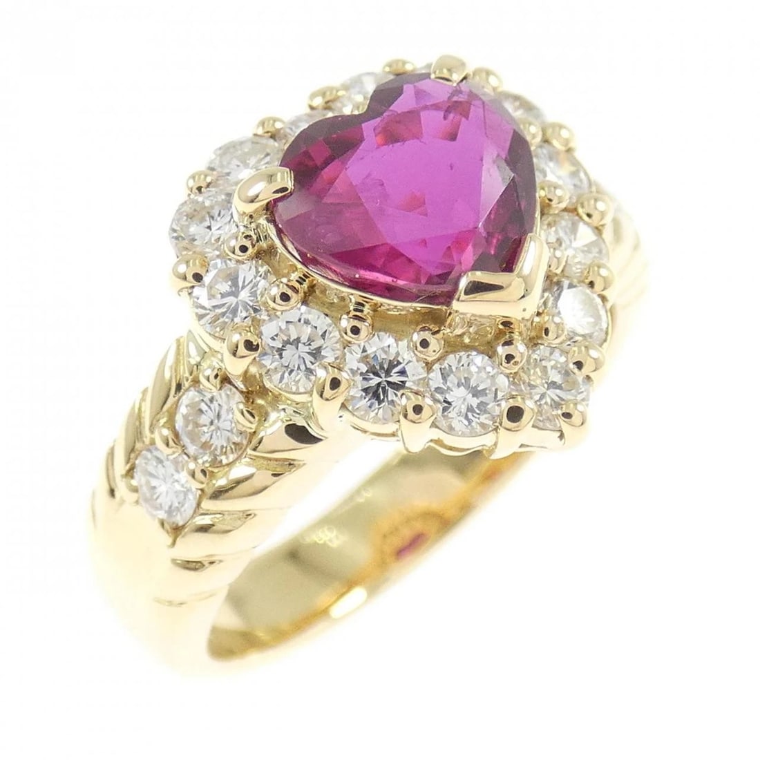 K18YG HEART RUBY RING: K18YG Heart Ruby Ring Brand: Unbranded Type/Style: Ruby Ring Material: 18K Yellow Gold, Main Stone/Creation RubySecondary StoneDiamond Color: Yellow Gold Size: US 6 1/4 Accessories: None Accessories