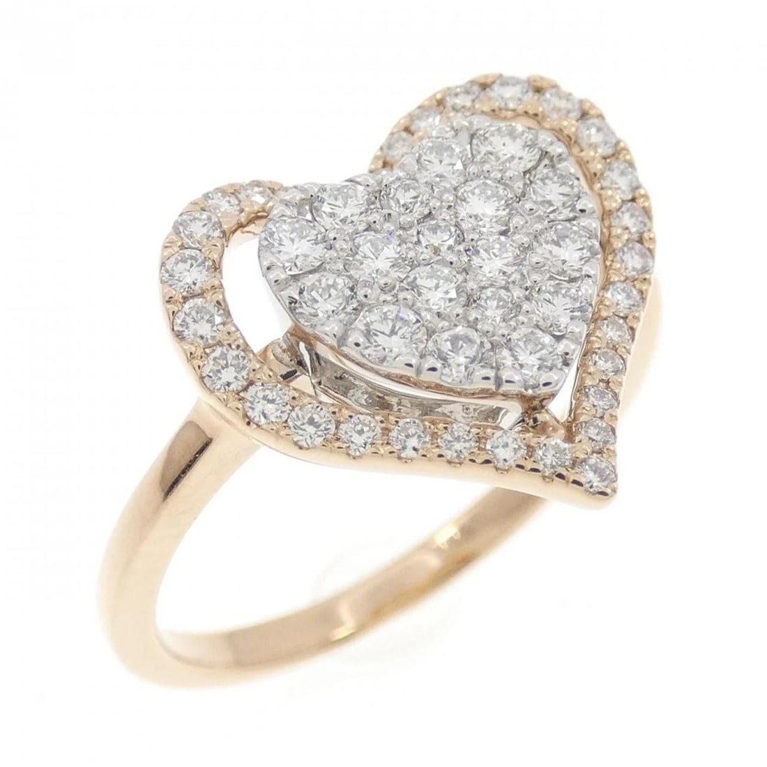 K18PG/K18WG HEART PAVE DIAMOND RING: K18PG/K18WG Heart Pave Diamond Ring Brand: Unbranded Type/Style: Diamond Ring Material: K18 Pink Gold / K18 White Gold, Color: Pink gold, White gold Size: US 5 3/4 Accessories: None Accessories