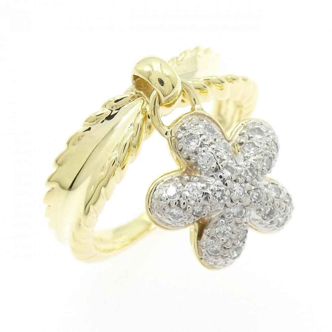 K18YG/PT900 FLOWER DIAMOND RING: K18YG/PT900 Flower Diamond Ring Brand: Unbranded Type/Style: Diamond Ring Material: 18k yellow gold / Platinum 900, Color: YG,Silver Size: US 5 1/4 Accessories: None Accessories Notice: When