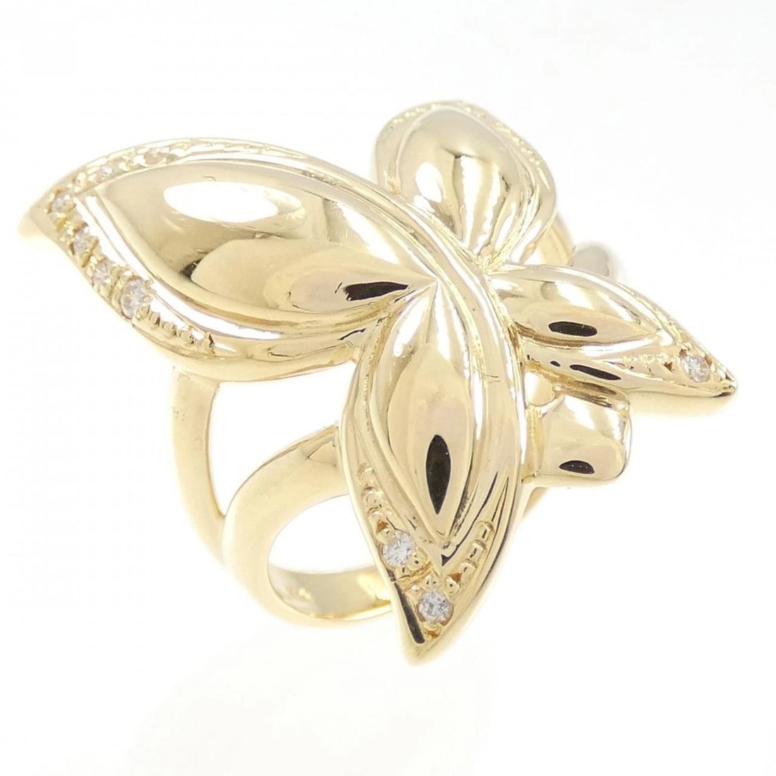K18YG BUTTERFLY DIAMOND RING: K18YG Butterfly Diamond Ring Brand: Unbranded Type/Style: Diamond ring Material: 18K Yellow Gold, Color: Yellow Gold Size: US 5 1/2 Accessories: None Accessories Notice: When purchasing pr
