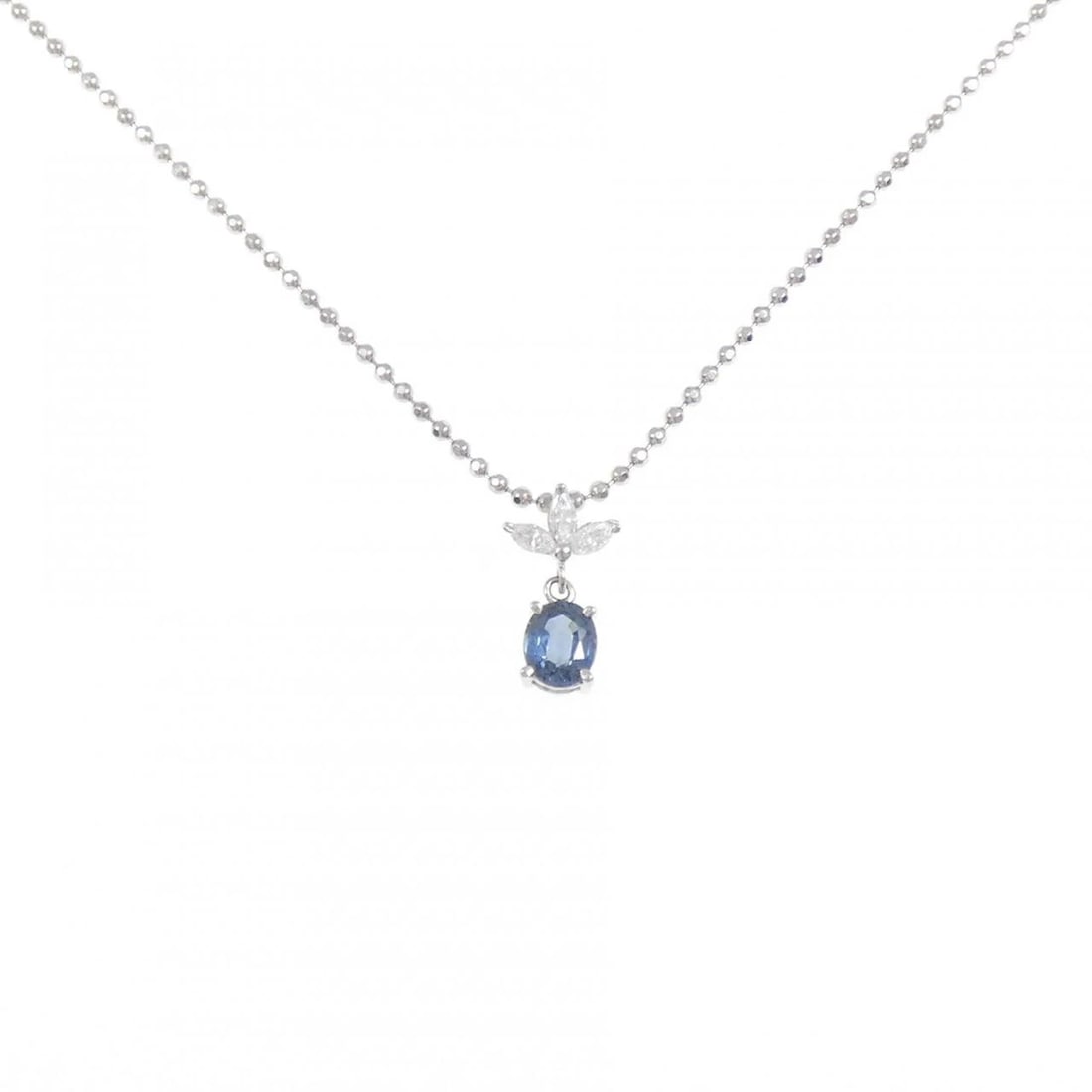 PT900/PT850 SAPPHIRE NECKLACE: PT900/PT850 Sapphire Necklace Brand: Unbranded Type/Style: Sapphire Necklace Material: PT900/PT850, Main Stone/Creation Sapphire Secondary Stone Diamond Color: Platinum Size: Actual Size Pendant lengt