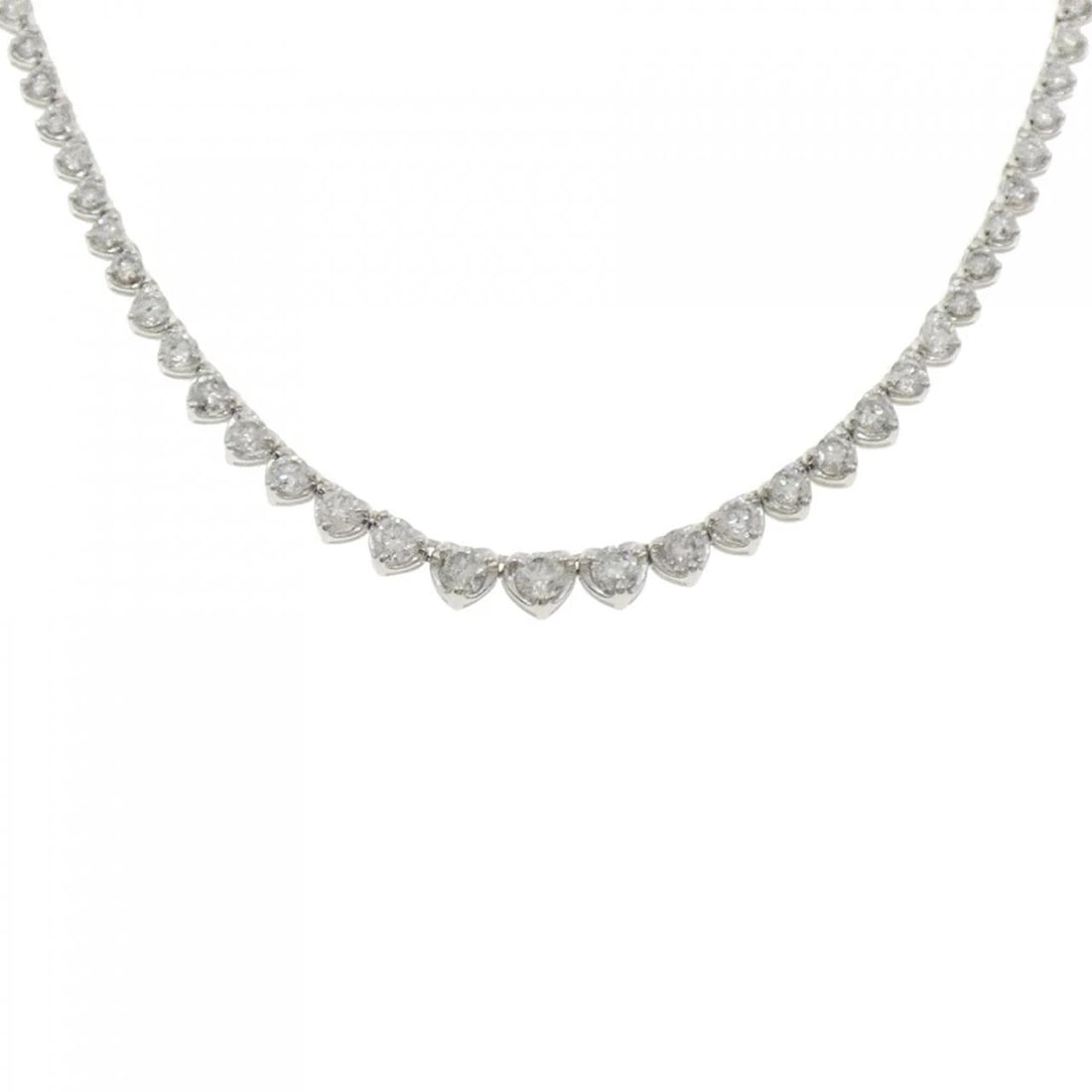 PT900 HEART DIAMOND NECKLACE: PT900 Heart Diamond Necklace Brand: Unbranded Type/Style: Diamond Necklace Material: PT900, Color: Silver Size: 41cmActual Size Max width approx.: 5.3mm Accessories: None Accessories Notice: When