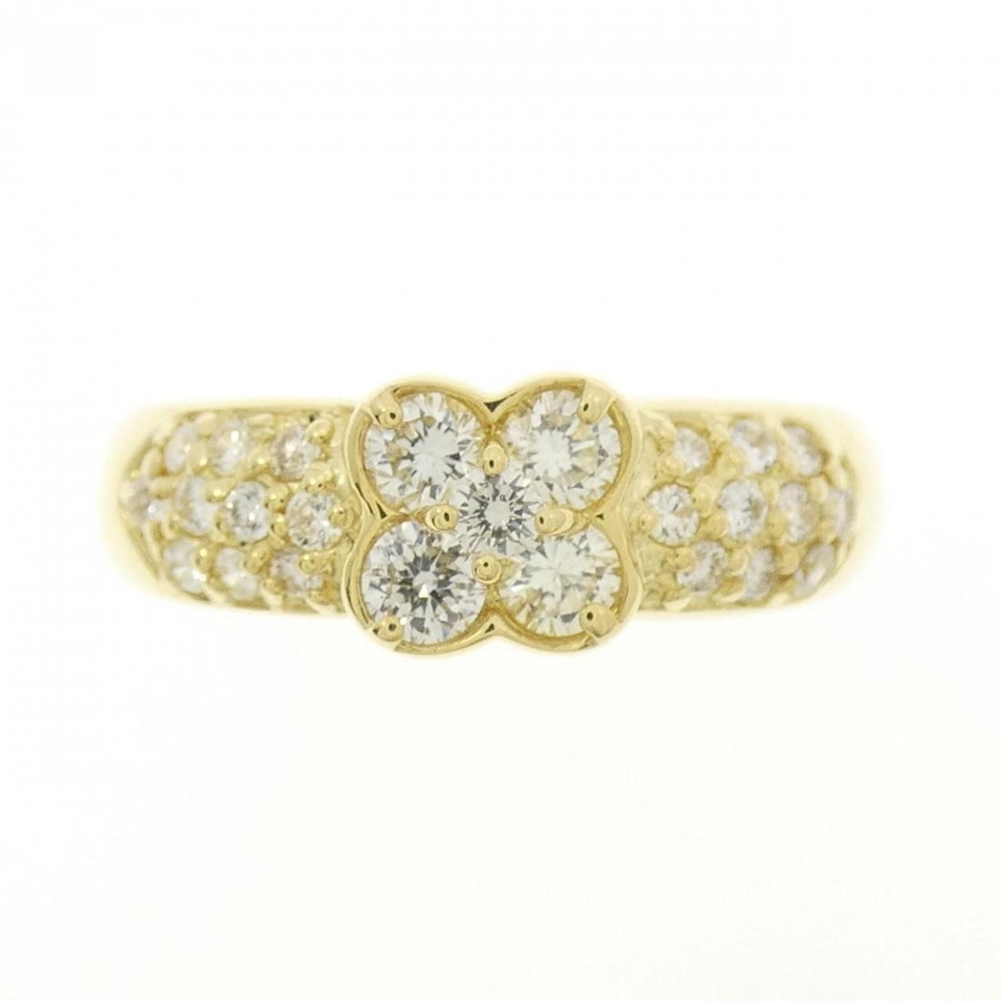 K18YG FLOWER DIAMOND RING: K18YG Flower Diamond Ring Brand: Unbranded Type/Style: Diamond ring Material: K18YG, Color: Yellow Gold Size: US 5 3/4 Accessories: None Accessories Notice: When purchasing pre-owned goods, please