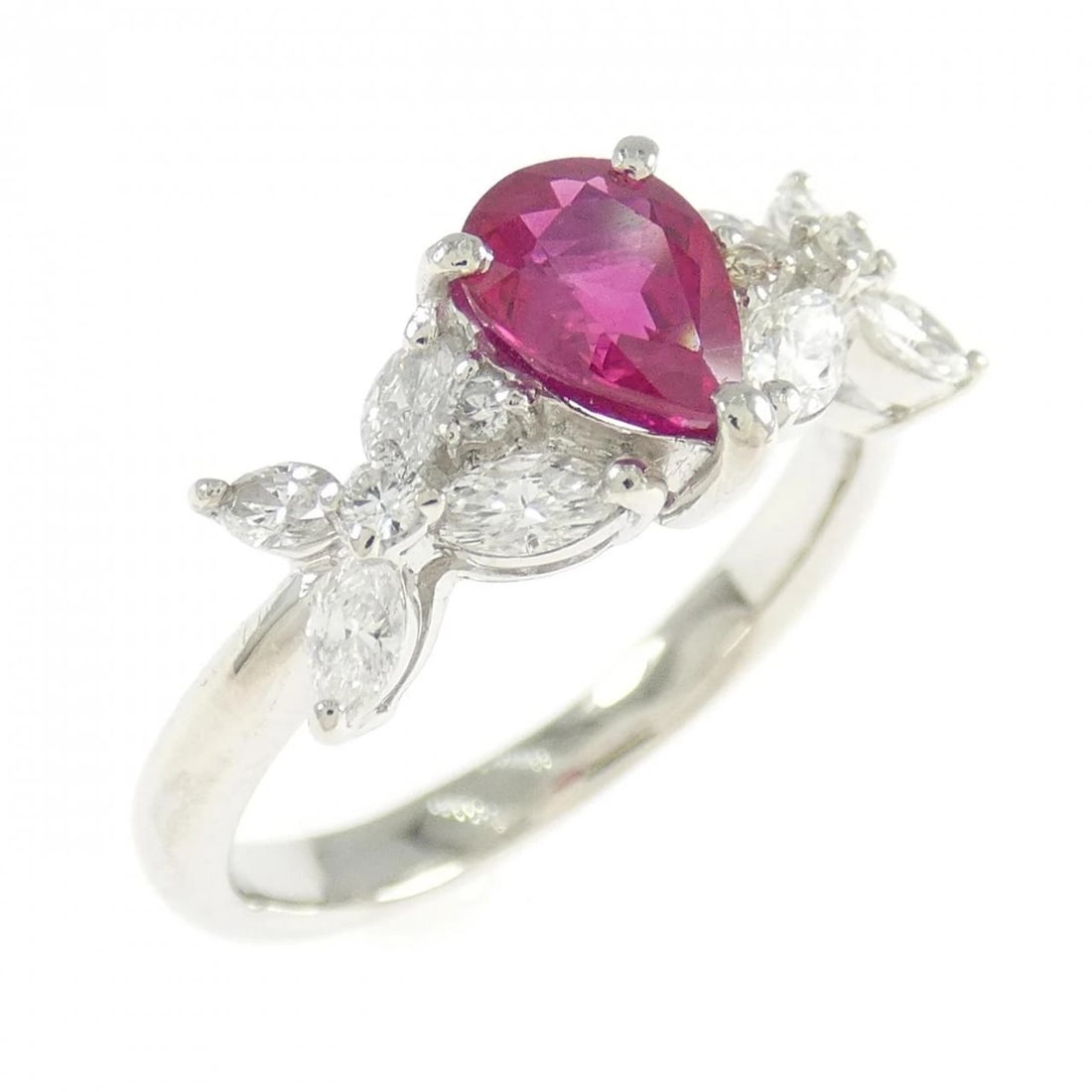 PT900 RUBY RING: PT900 Ruby Ring Brand: Unbranded Type/Style: Ruby Ring Material: Platinum900, Main Stone/Creation RubySecondary Stone Diamond Color: Platinum Size: US 6 1/4 Accessories: None Accessories Notice: When