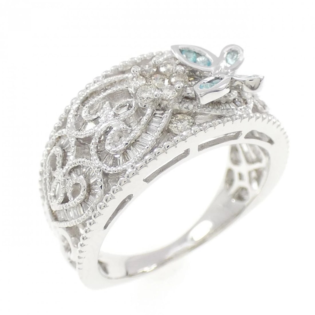 K18WG BUTTERFLY TOURMALINE RING: K18WG Butterfly Tourmaline Ring Brand: Unbranded Type/Style: Ring Material: K18WG, Main Stone/Creation Tourmaline Secondary stone Diamond Color: White gold Size: US 7 Accessories: None Accessories