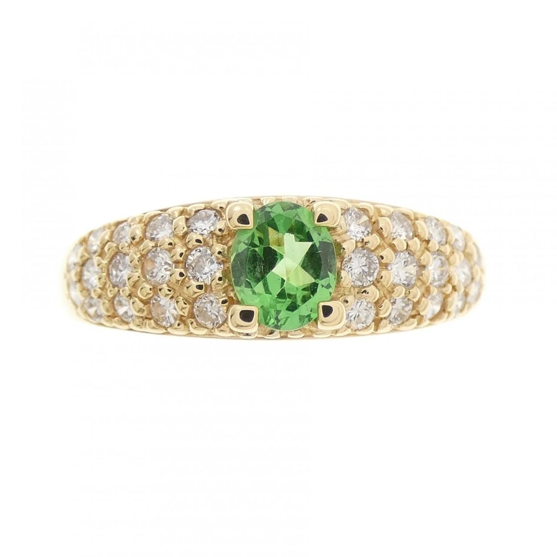K18YG GREEN GARNET RING: K18YG Green Garnet Ring Brand: Unbranded Type/Style: Garnet Ring Material: K18 yellow gold, Main Stone/Creation GarnetSecondary Stone Diamond Color: Yellow Gold Size: US 7 1/4 Accessories: None
