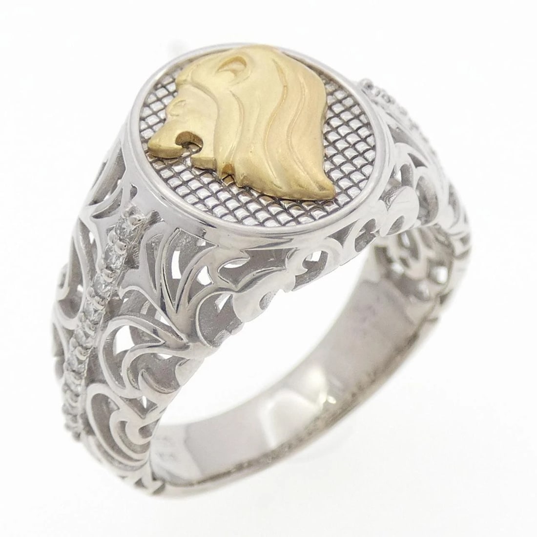 PT950/K18YG LION DIAMOND RING: PT950/K18YG Lion Diamond Ring Brand: Unbranded Type/Style: Diamond Ring Material: Platinum95018K Yellow Gold, Color: Yellow Gold Platinum Size: US 7 1/4 Accessories: None Accessories Notice: When