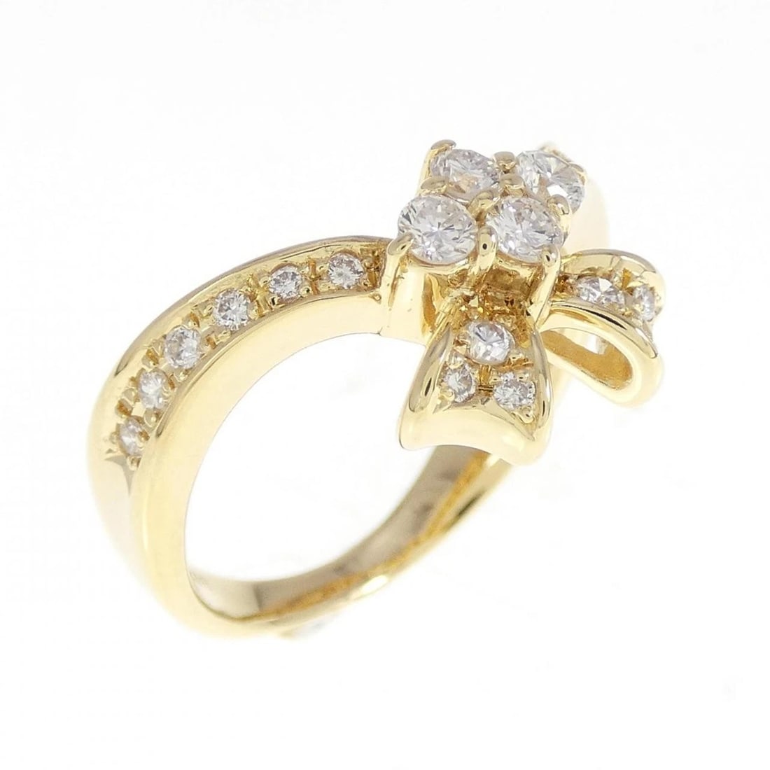 K18YG RIBBON DIAMOND RING: K18YG Ribbon Diamond Ring Brand: Unbranded Type/Style: Diamond Ring Material: K18YG, Color: Yellow Gold Size: US 6 1/2 Accessories: None Accessories Notice: When purchasing pre-owned goods, please