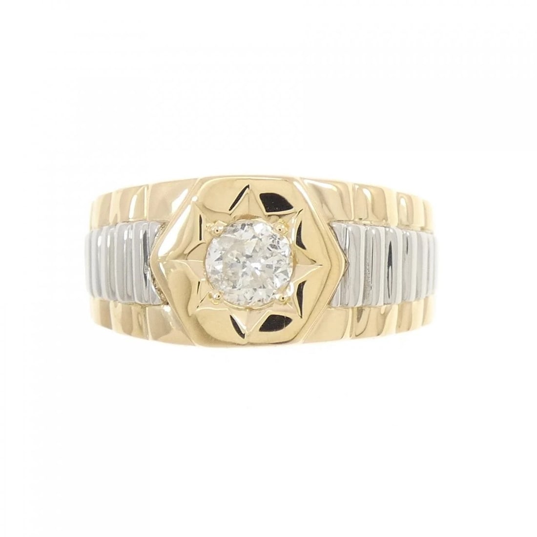 K18YG/PT900 DIAMOND RING: K18YG/PT900 Diamond Ring Brand: Unbranded Type/Style: Diamond ring Material: K18YG/PT900, Main Stone/Creation Natural Color: YG,Silver Size: US 12.25 Accessories: None Accessories Notice: When