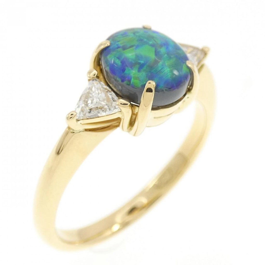 750YG BLACK OPAL RING: 750YG Black Opal Ring Brand: Unbranded Type/Style: Black Opal Ring Material: 750 Yellow Gold, Main Stone/Creation Black Opal Secondary Stone diamond Color: Yellow Gold Size: US 7 Accessories: None