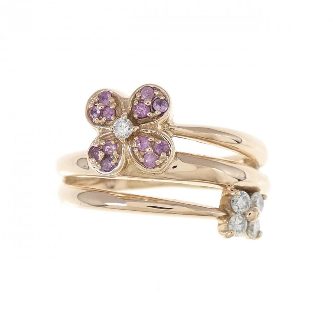 K18PG FLOWER SAPPHIRE RING: K18PG Flower Sapphire Ring Brand: Unbranded Type/Style: Sapphire Ring Material: K18 Pink Gold, Main Stone/Creation Sapphire Secondary Stone Diamond Color: Pink Gold Size: US 4 Accessories: None