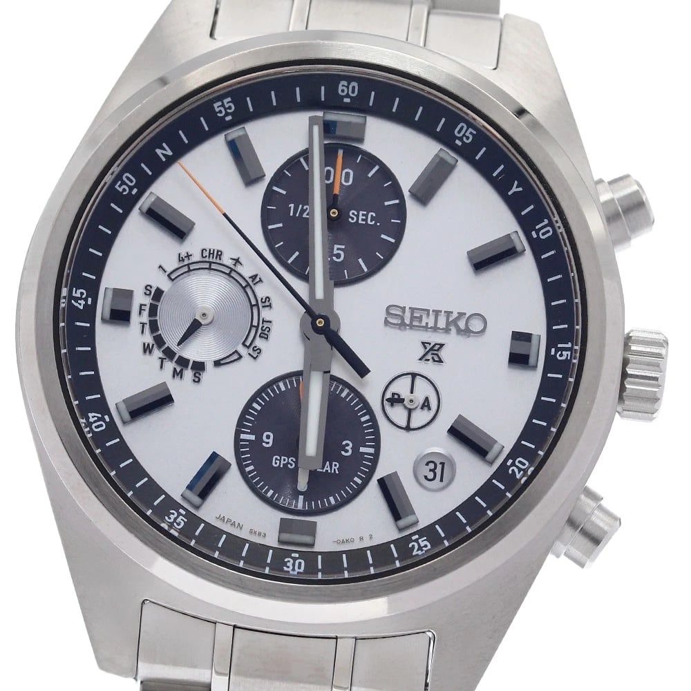 SEIKO PROSPEX SPEED TIMER SOLAR POWERED RADIO WATCH: SEIKO Prospex Speed Timer Solar Powered Radio Watch Brand: SEIKO Type/Style: Wristwatch Material: Band Material Stainless Steel, Case Material Stainless Steel Color: Dial Color off white Size: Case Si