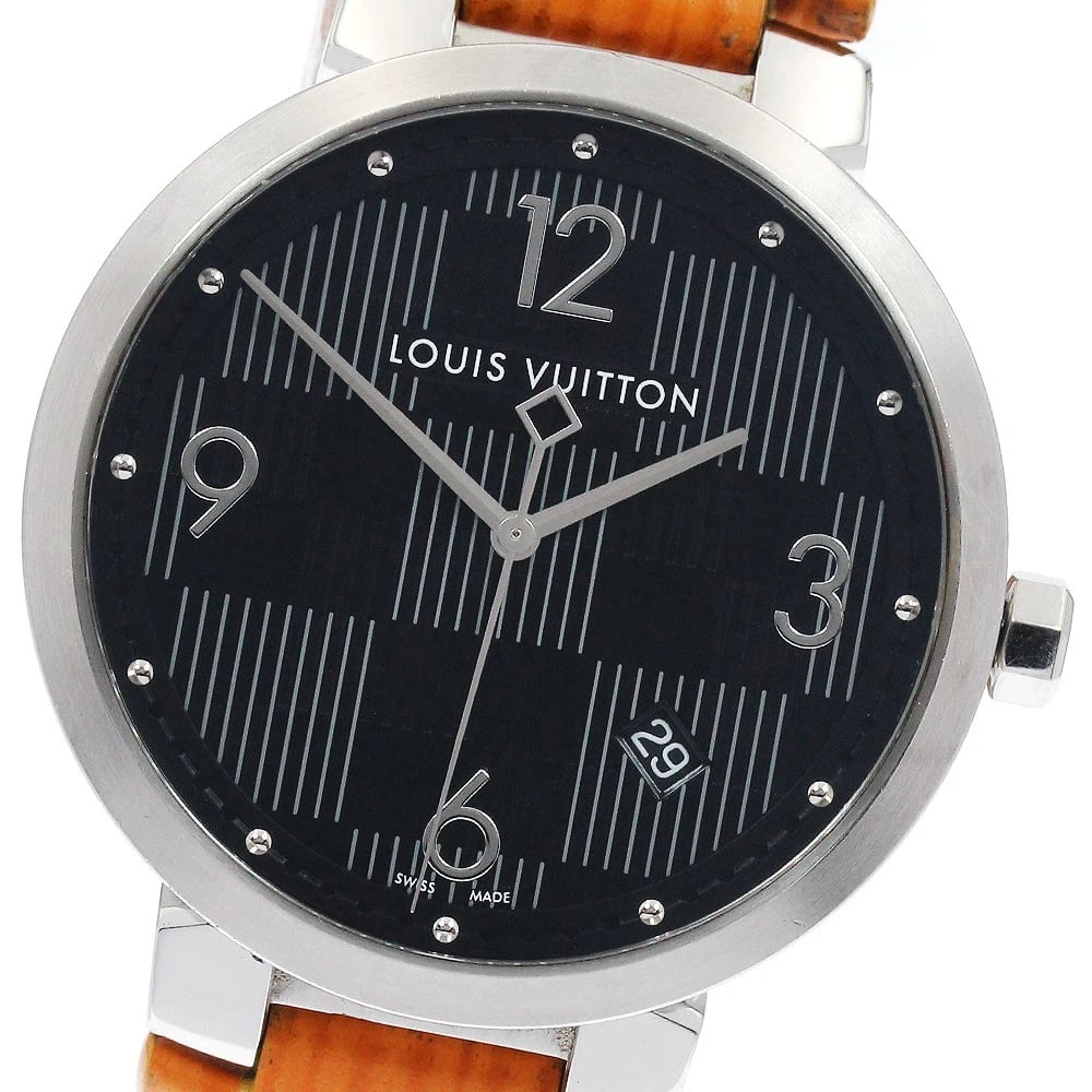 LOUIS VUITTON TAMBOUR SLIM DAMIER GRAFFIT BLACK WATCH: LOUIS VUITTON Tambour slim Damier Graffit black Watch Brand: LOUIS VUITTON Type/Style: Wristwatch Material: Band Material leather, Case Material Stainless Steel Color: Dial Color black Size: Case Size