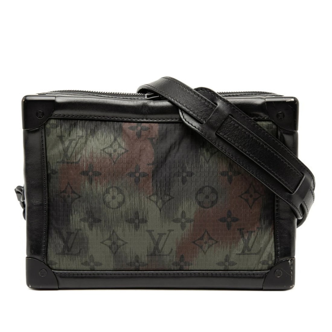 LOUIS VUITTON MONOGRAM CAMOUFLAGE SOFT TRUNK SHOULDER BAG: Louis Vuitton Monogram Camouflage Soft Trunk Shoulder Bag Brand: Louis Vuitton Type/Style: Shoulder bag Material: Nylon , Leather Color: Black, Khaki Size: (HxWxD) 17cm x 24cm x 9.5cm / 6.69'' x 9.44'