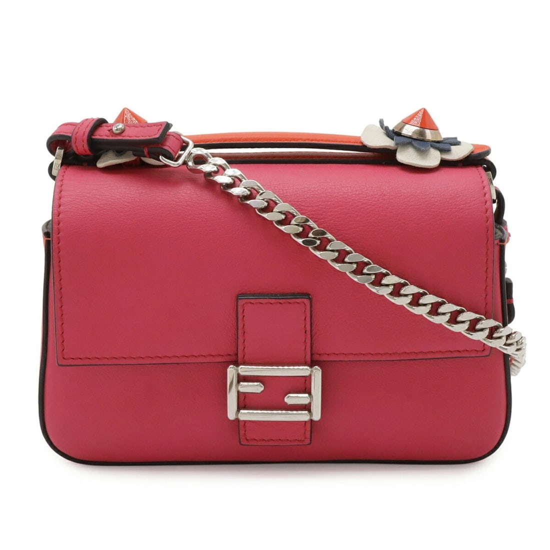 FENDI DOUBLE MICRO BUCKET HANDBAG CHAIN SHOULDER BAG FLOWER LEATHER: FENDI Double Micro Bucket Handbag Chain Shoulder Bag Flower Leather Brand: Fendi Type/Style: Handbag, Shoulder bag Material: Leather Color: Pink, Red color, White Size: (HxWxD) 12cm x 18cm x 6cm / 4.7