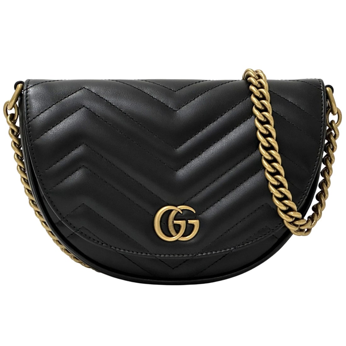 GUCCI HANDBAG, GG MARMONT, LEATHER, CHAIN SHOULDER: GUCCI Handbag, GG Marmont, Leather, Chain Shoulder Brand: Gucci Type/Style: Handbag, Shoulder bag Material: Leather Color: Black Size: (HxWxD)13.5cm x 20cm x 4cm / 5.31'' x 7.87'' x 1.57'' Accesso