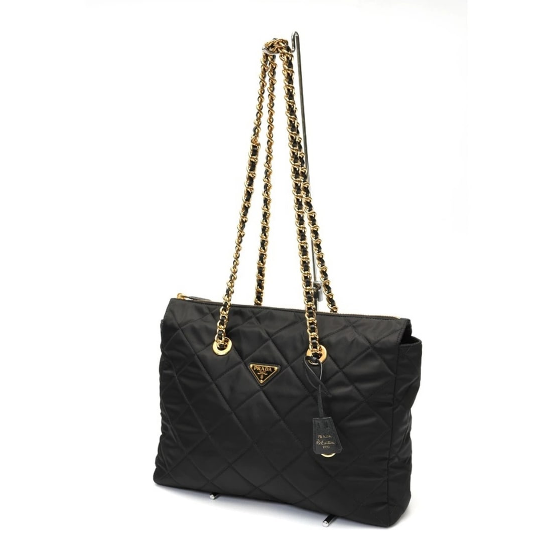 PRADA RE-NYLON CHAIN SHOULDER BAG TOTE QUILTED NYLON BLACK (1 of 4)