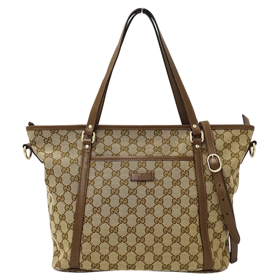 GUCCI HANDBAG, BRAND NAME TOTE BAG/SHOULDER BAG: GUCCI Handbag, Brand Name Tote Bag/Shoulder Bag Brand: Gucci Type/Style: Handbag, Shoulder bag, Tote bag Material: GG canvas Color: Beige, Brown Size: (HxWxD) 26.5cm x 31cm x 9cm / 10.43'' x 12.2'' x 