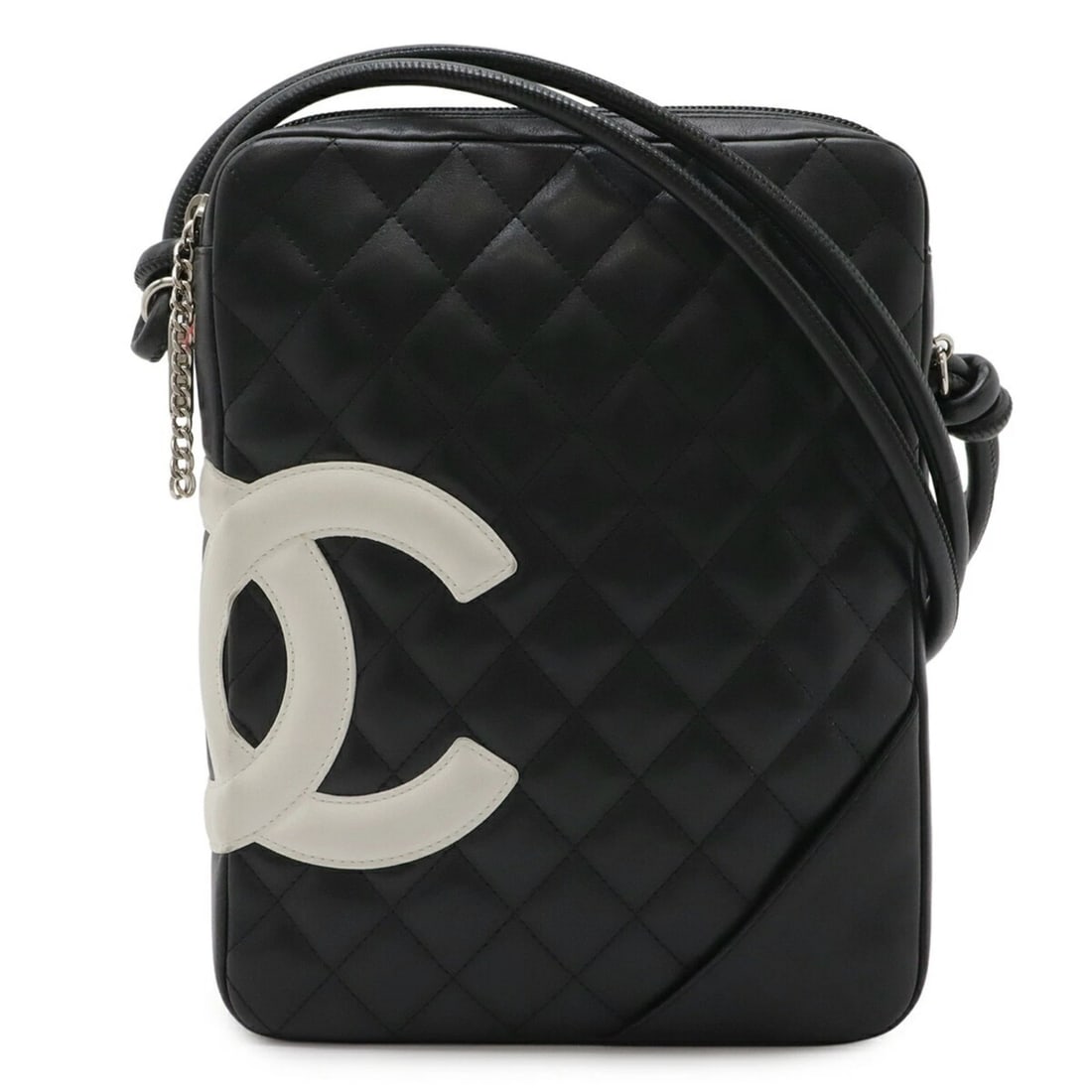 CHANEL CAMBON LINE COCO MARK MEDIUM POCHETTE SHOULDER BAG: CHANEL Cambon Line Coco Mark Medium Pochette Shoulder Bag Brand: Chanel Type/Style: Shoulder bag Material: Leather Color: Black, White Size: (HxWxD) 24.5cm x 19cm x 3.5cm / 9.64'' x 7.48'' x 1.37''