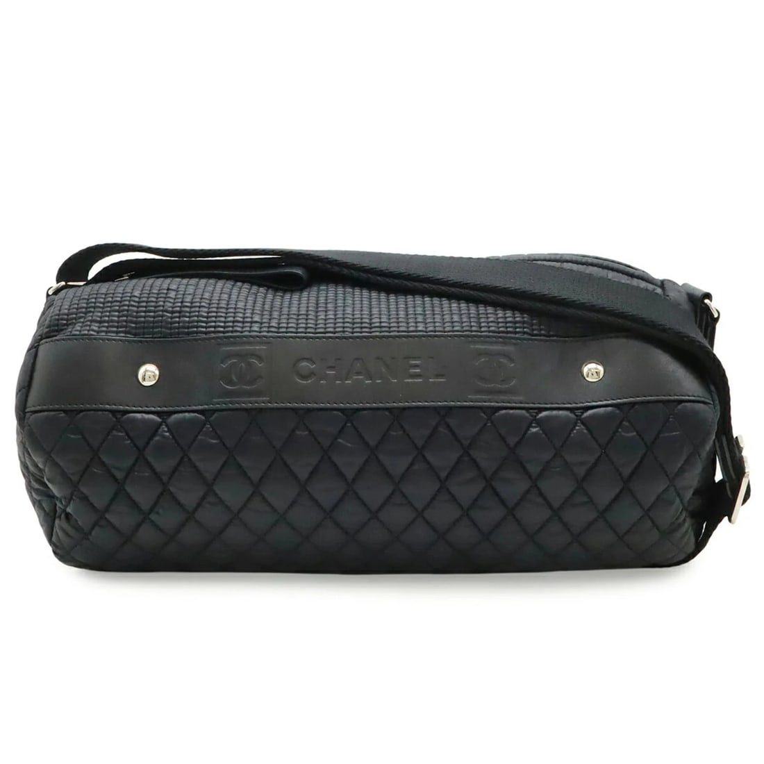 CHANEL SPORT LINE COCO MARK SHOULDER BAG/HANDBAG, QUILTED NYLON, BLACK: CHANEL Sport Line Coco Mark Shoulder Bag/Handbag, Quilted Nylon, Black Brand: Chanel Type/Style: Handbag, Messenger bag, Shoulder bag Material: Nylon Color: Black Size: (HxWxD) 16cm x 37cm x 17cm / 6.