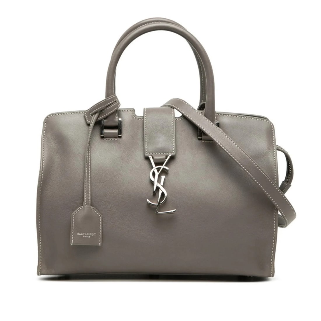 SAINT LAURENT YSL LOGO BABY CABAS HANDBAG SHOULDER BAG 2-WAY: Saint Laurent YSL Logo Baby Cabas Handbag Shoulder Bag 2-Way Brand: Saint Laurent Type/Style: Handbag, Shoulder bag Material: Leather Color: Gray Size: (HxWxD) 17.5cm x 26cm x 11.5cm / 6.88'' x 10.23'
