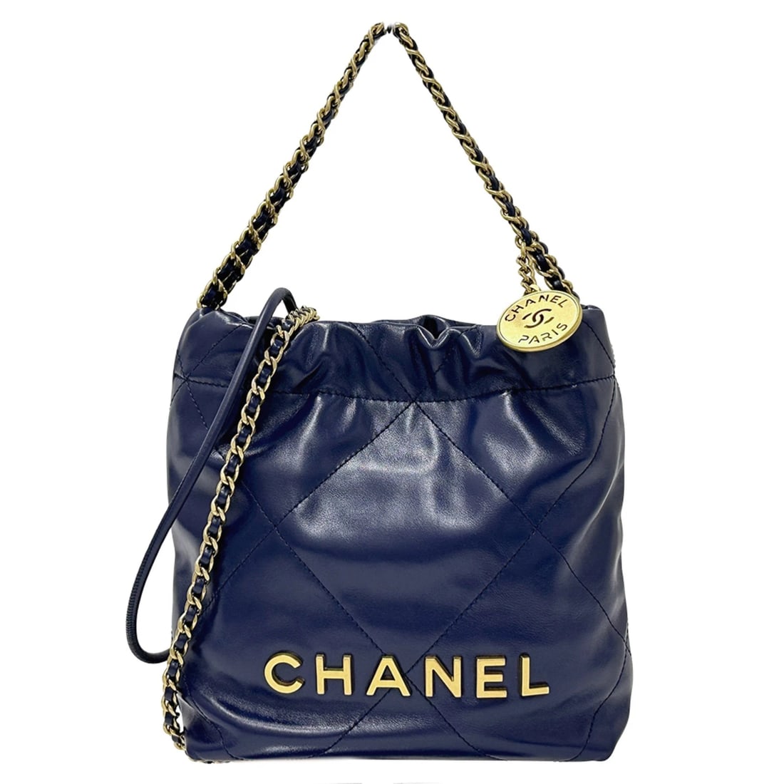 CHANEL HANDBAG 22 BRAND SHOULDER BAG 2-WAY LEATHER: CHANEL Handbag 22 Brand Shoulder Bag 2-way Leather Brand: Chanel Type/Style: Handbag, Shoulder bag Material: Leather Color: Navy Size: (HxWxD)19cm x 16.5cm x 6cm / 7.48'' x 6.49'' x 2.36'' Accesso