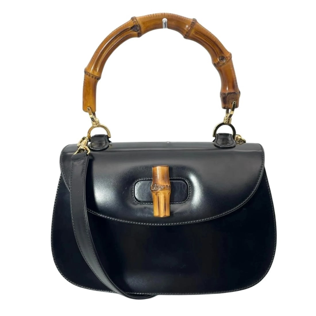 GUCCI BAMBOO HANDBAG, LEATHER, BLACK, GOLD HARDWARE: Gucci Bamboo Handbag, Leather, Black, Gold Hardware Brand: Gucci Type/Style: Handbag Material: Leather Color: Black Size: (HxWxD)16cm x 26cm x 6.5cm / 6.29'' x 10.23'' x 2.55'' Accessories: None <