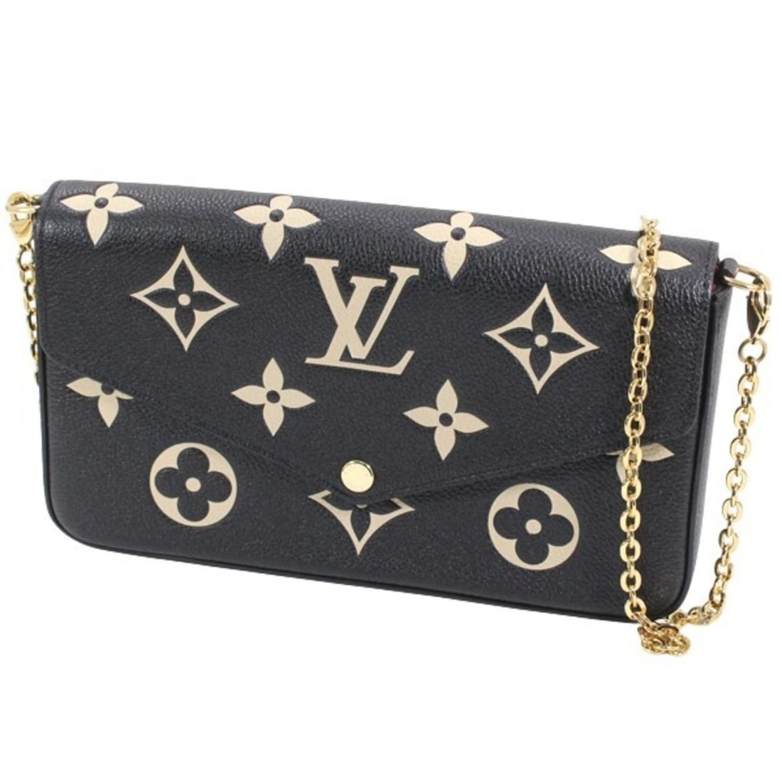 LOUIS VUITTON POCHETTE FELICIE MONOGRAM EMPREINTE LEATHER SHOULDER: Louis Vuitton Pochette Felicie Monogram Empreinte Leather Shoulder Brand: Louis Vuitton Type/Style: Clutch bag, Pochette, Shoulder bag Material: Monogram Empreinte Color: Beige, Bicolor, Black Size: (