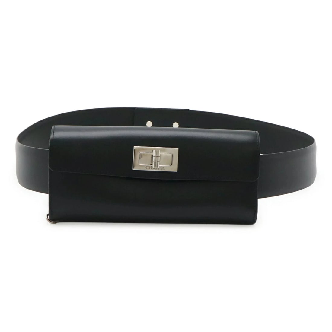CHANEL 2.55 BELT BAG, WAIST BUM CLUTCH LEATHER, BLACK, CHAIN MISSI (1 of 4)