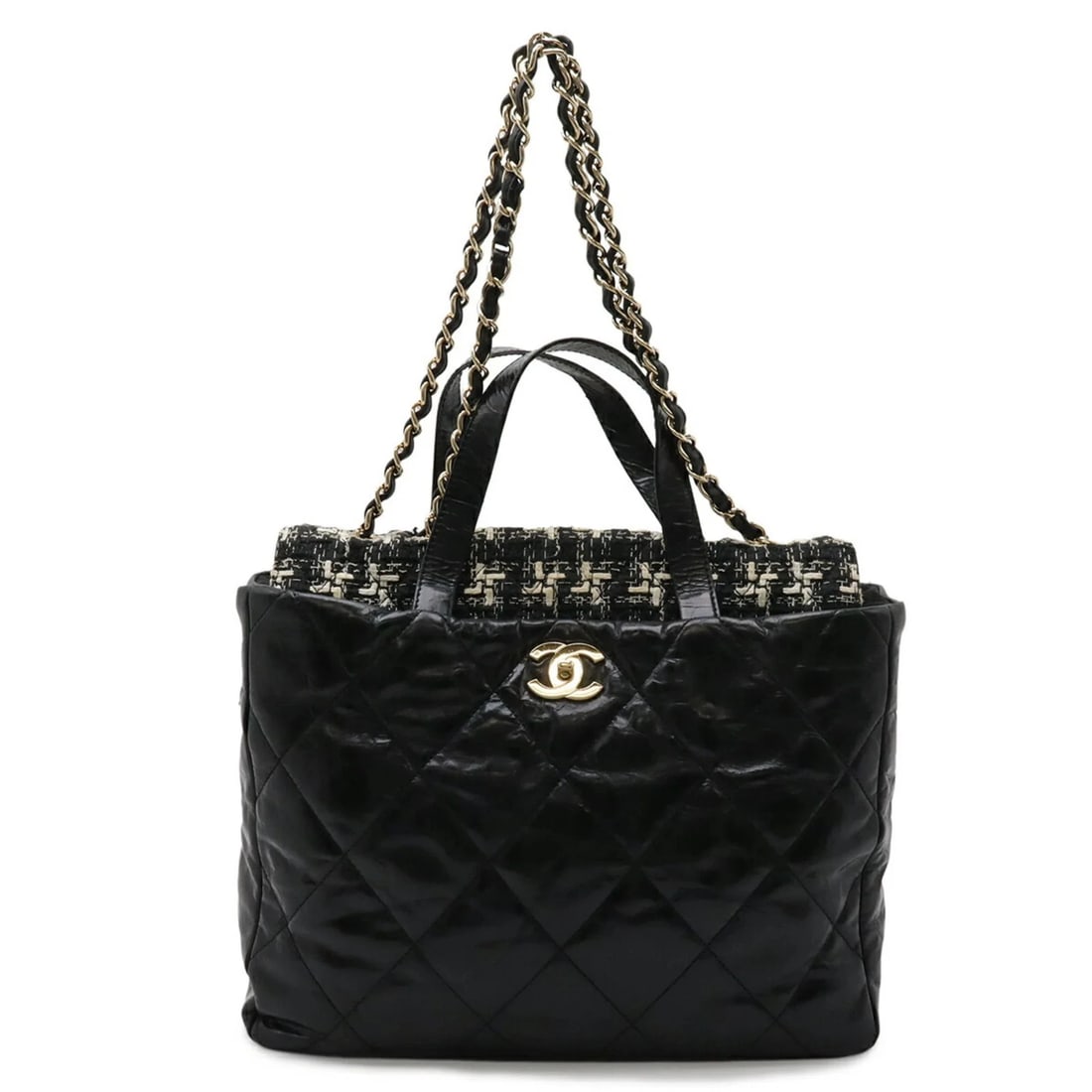 CHANEL COCO MARK PORTOBELLO MATELASSE TOTE BAG SHOULDER CHAIN LEATHER: CHANEL Coco Mark Portobello Matelasse Tote Bag Shoulder Chain Leather Brand: Chanel Type/Style: Shoulder bag, Tote bag Material: Leather , Tweed Color: Black, Ivory Size: (HxWxD)26cm x 34cm x 8.5cm / 