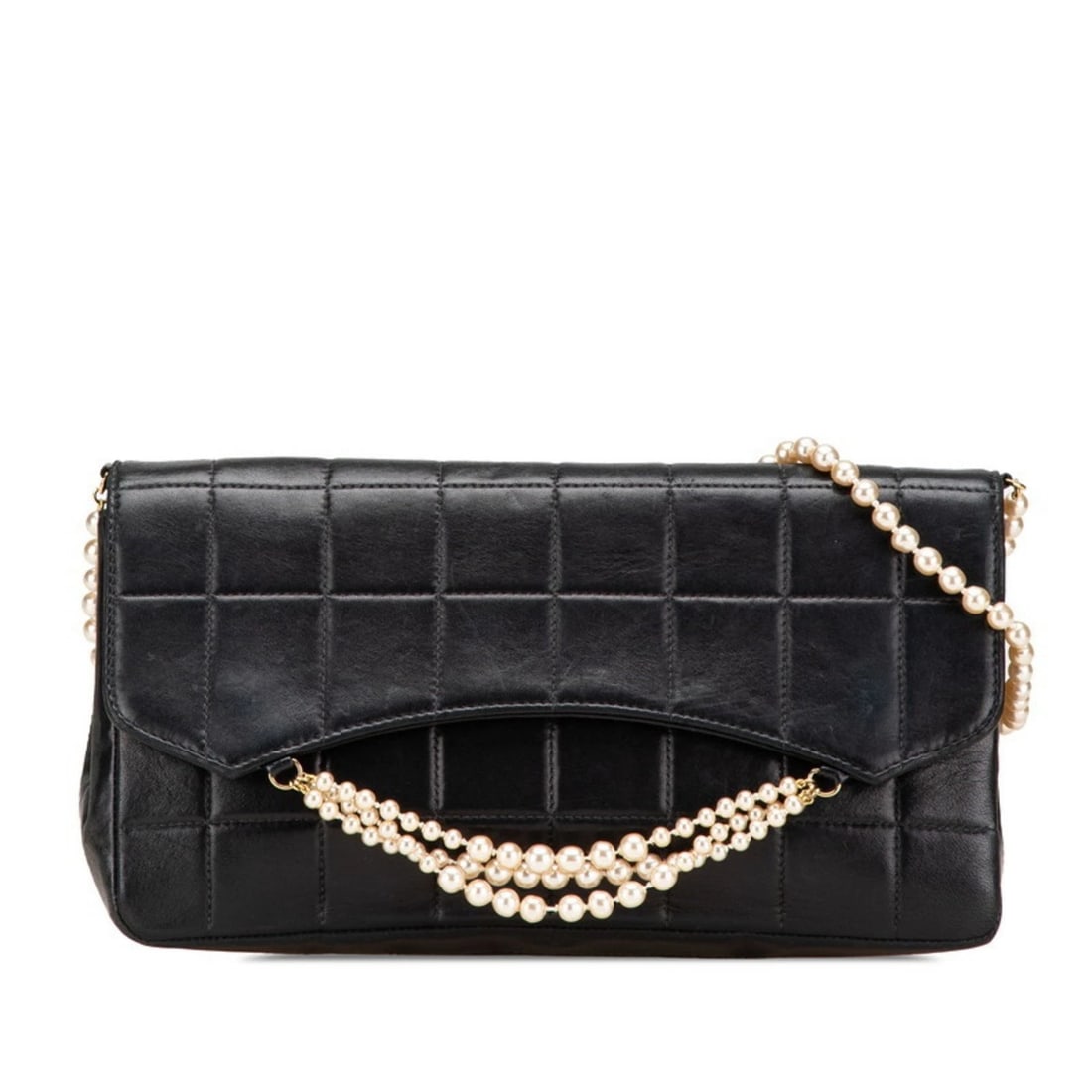 CHANEL CHOCOBAR SHOULDER BAG IN BLACK LAMBSKIN WITH FAUX PEARLS (1 of 3)