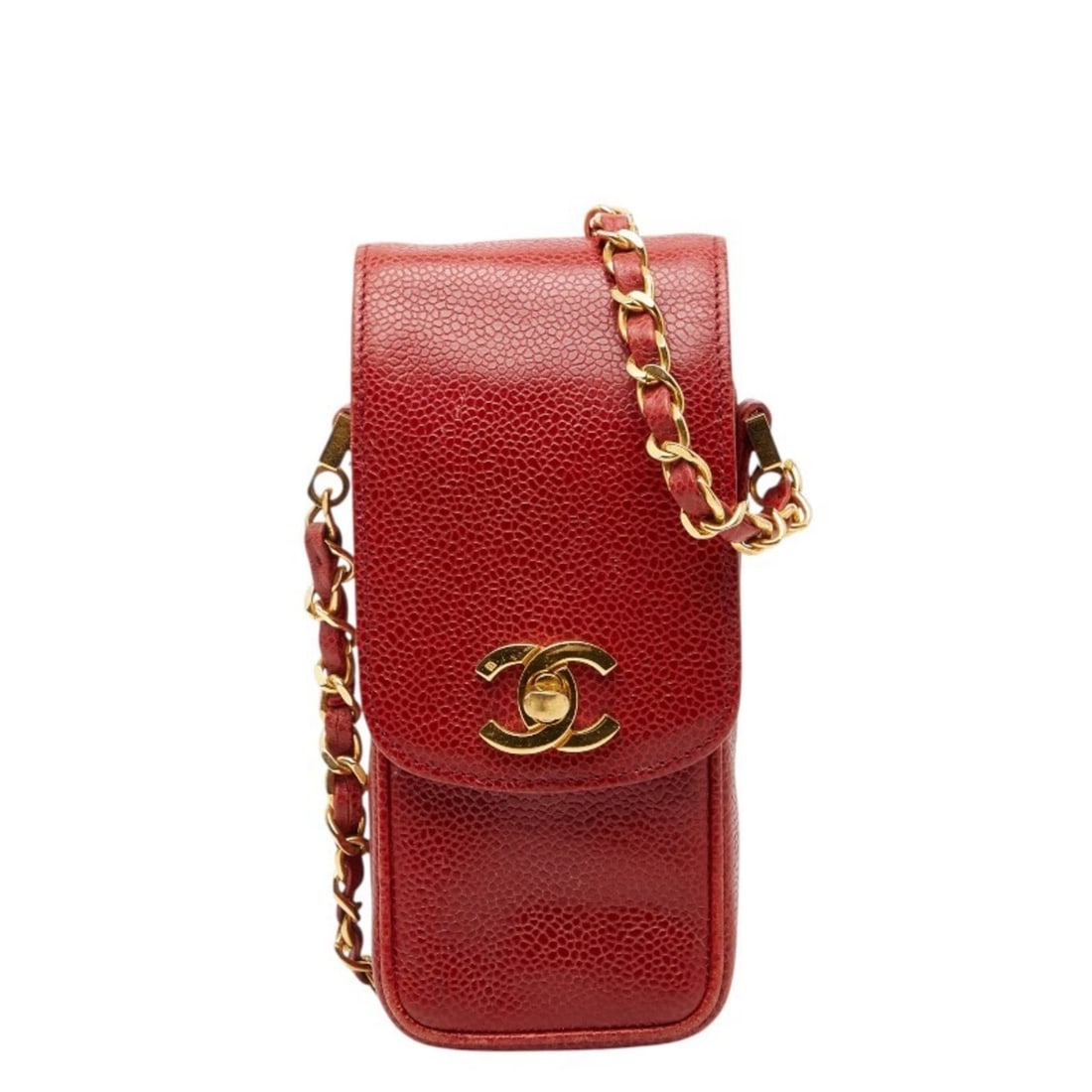 CHANEL COCO MARK CHAIN SHOULDER BAG, BAG POUCH, RED CAVIARSKIN: Chanel Coco Mark Chain Shoulder Bag, Bag Pouch, Red CaviarSkin Brand: Chanel Type/Style: Pouch, Shoulder bag Material: Grained Calfskin Color: Red Color Size: (HxWxD)18cm x 7cm x 4cm / 7.08'' x 2.75''