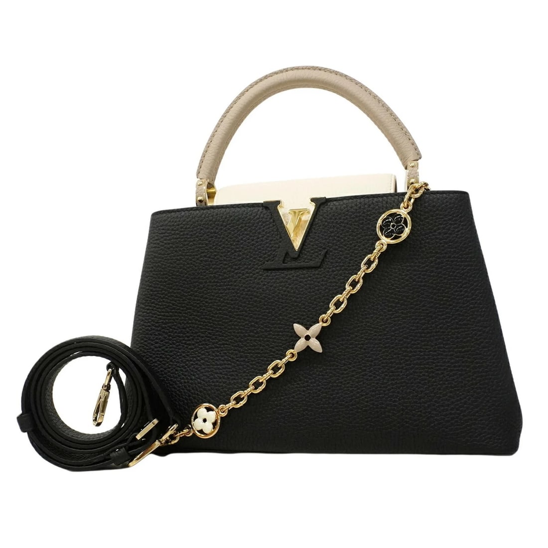 LOUIS VUITTON CAPUCINES MM HANDBAG BLACK BEIGE 2-WAY BAG: Louis Vuitton Capucines MM handbag Black Beige 2-way bag Brand: Louis Vuitton Type/Style: Handbag Material: None Color: Beige,Black Size: (HxWxD)20cm x 31cm x 11cm / 7.87'' x 12.2'' x 4.33'' Acces