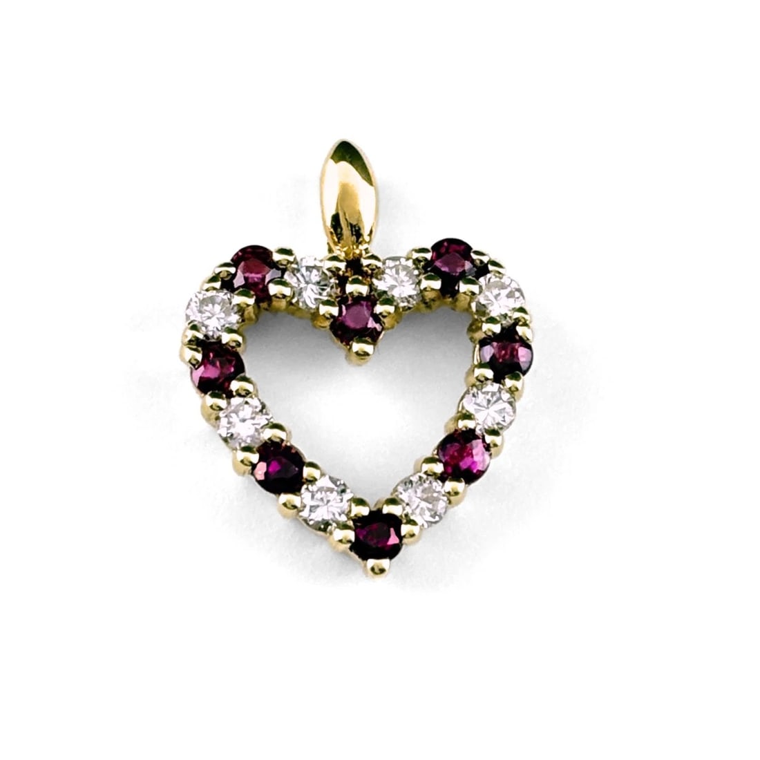 HEART MOTIF PENDANT HEAD: Heart motif Pendant Head Brand: Unbranded Type/Style: Pendant Head Material: 18K YG Main Stone Ruby Color: YG Size: Pendant size 15.8?12.3mm(0.6") Inside diameter of the bail 2.8?1.4mm(0.1")
