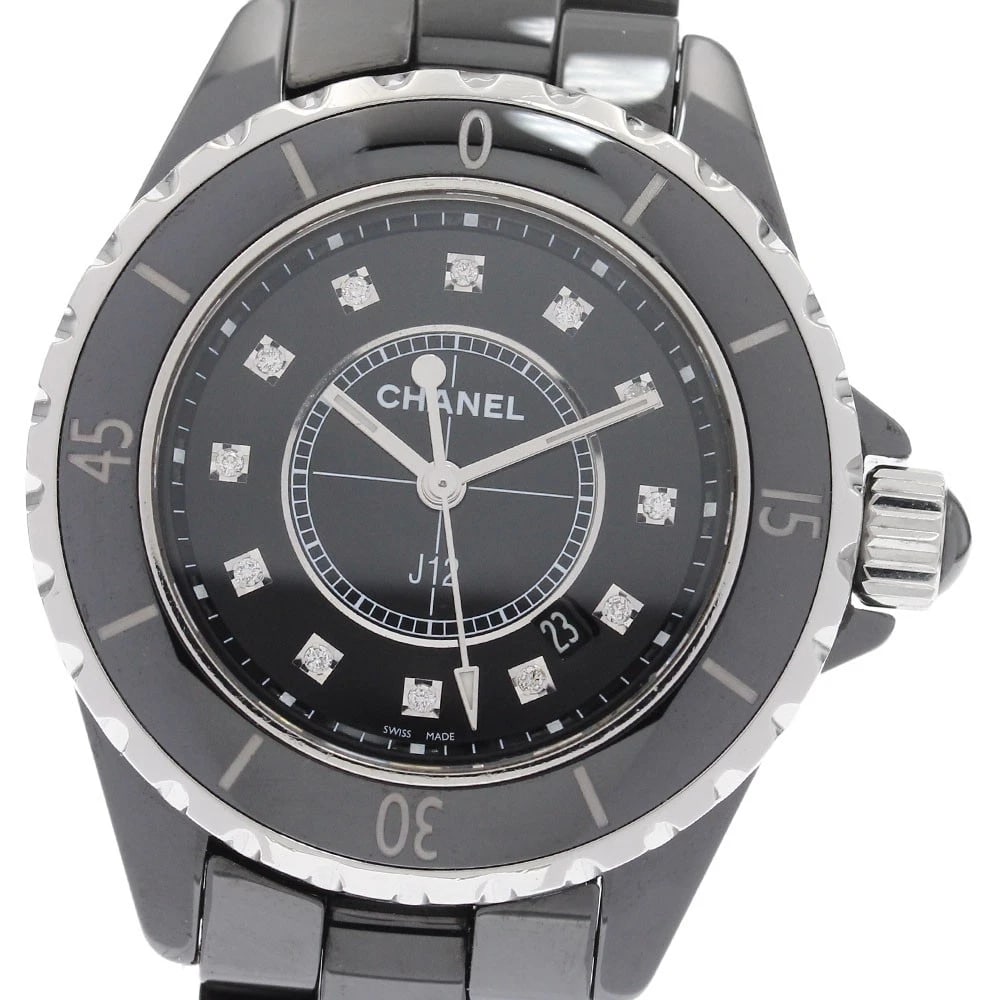 CHANEL J12 BLACK CERAMIC DIAMOND QUARTZ WATCH: CHANEL J12 Black ceramic diamond Quartz Watch Brand: CHANEL Type/Style: Wristwatch Material: Band Material Ceramic / Stainless Steel, Case Material Ceramic / Stainless Steel Color: Dial Color black Ba