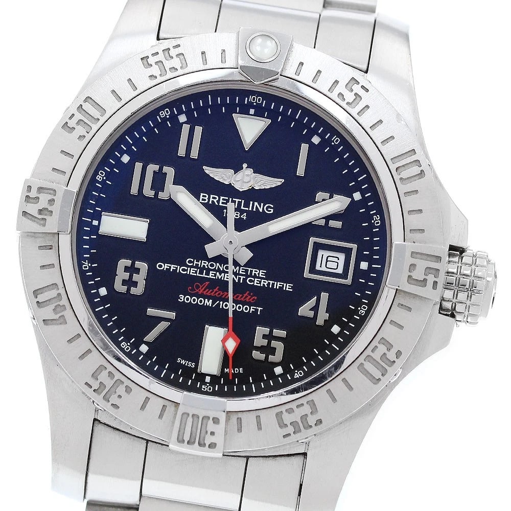 BREITLING AVENGER DATE BLACK AUTOMATIC WATCH: BREITLING Avenger Date black Automatic Watch Brand: BREITLING Type/Style: Wristwatch Material: Band Material Stainless Steel, Case Material Stainless Steel Color: Case Color Silver Band Color Silver