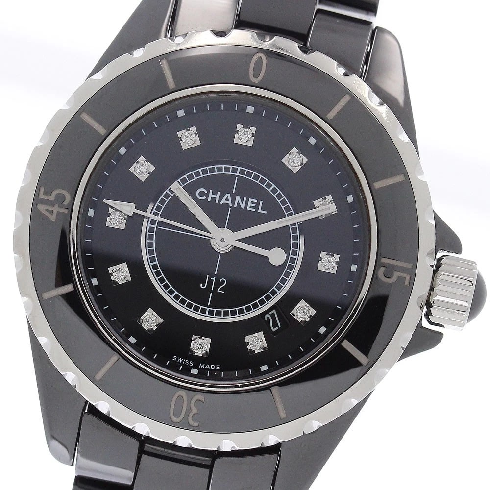 CHANEL J12 BLACK CERAMIC DIAMOND QUARTZ WATCH: CHANEL J12 Black ceramic diamond Quartz Watch Brand: CHANEL Type/Style: Wristwatch Material: Ceramic / Stainless Steel, Ceramic / Stainless Steel Color: Case Color Black / Silver Band Color black Dial